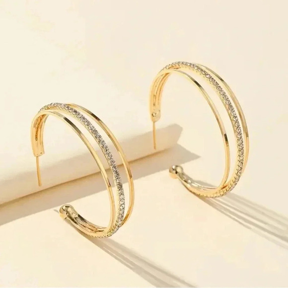 Three-Layer C-Shape 18K Gold-Plated Hoop Earrings - Picture 5 of 8